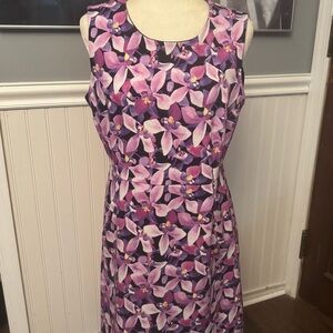 Lands’ End Purple Floral Sleeveless Ponte Knit Sheath Dress Size 14